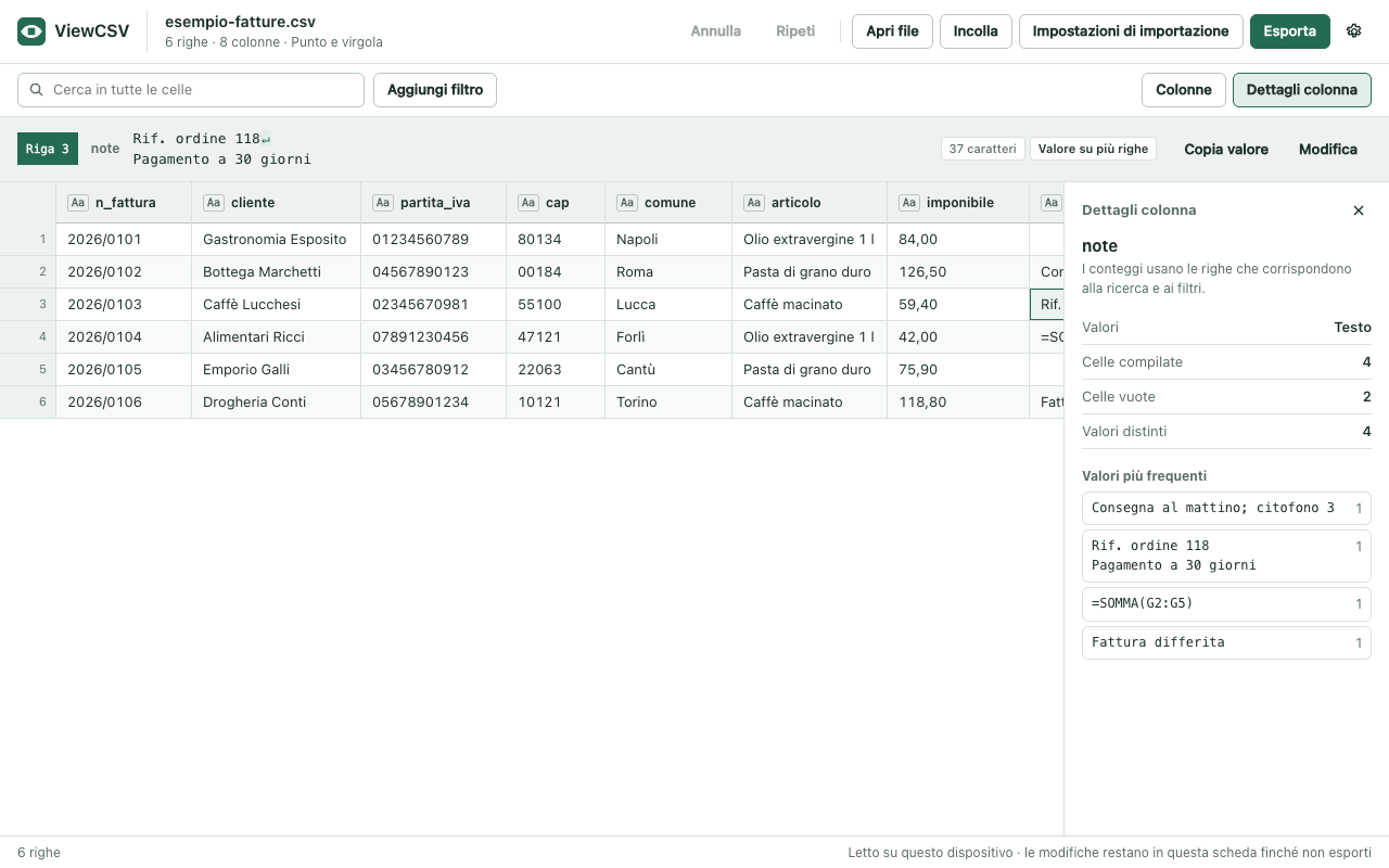 L’estensione ViewCSV che mostra un file CSV come tabella in una scheda del browser